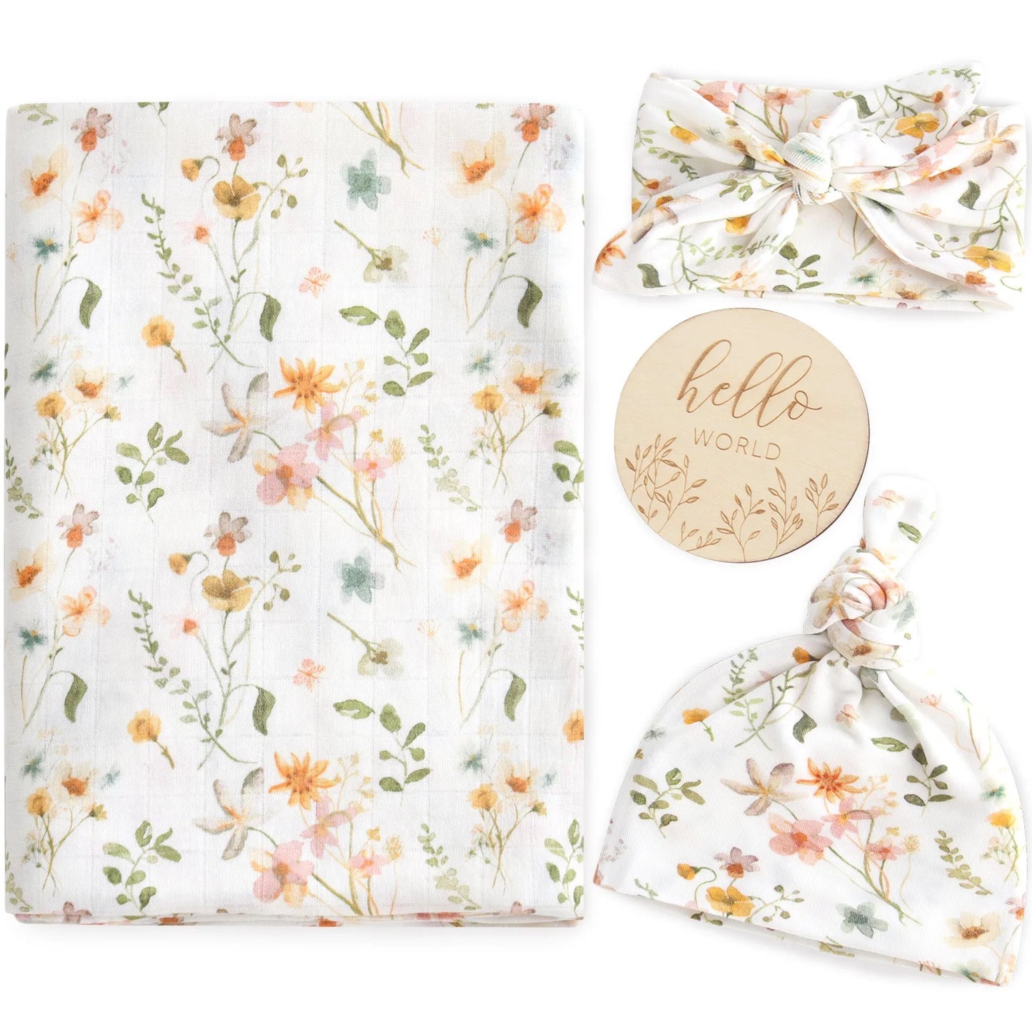 floral headband & Top Knot Beanie