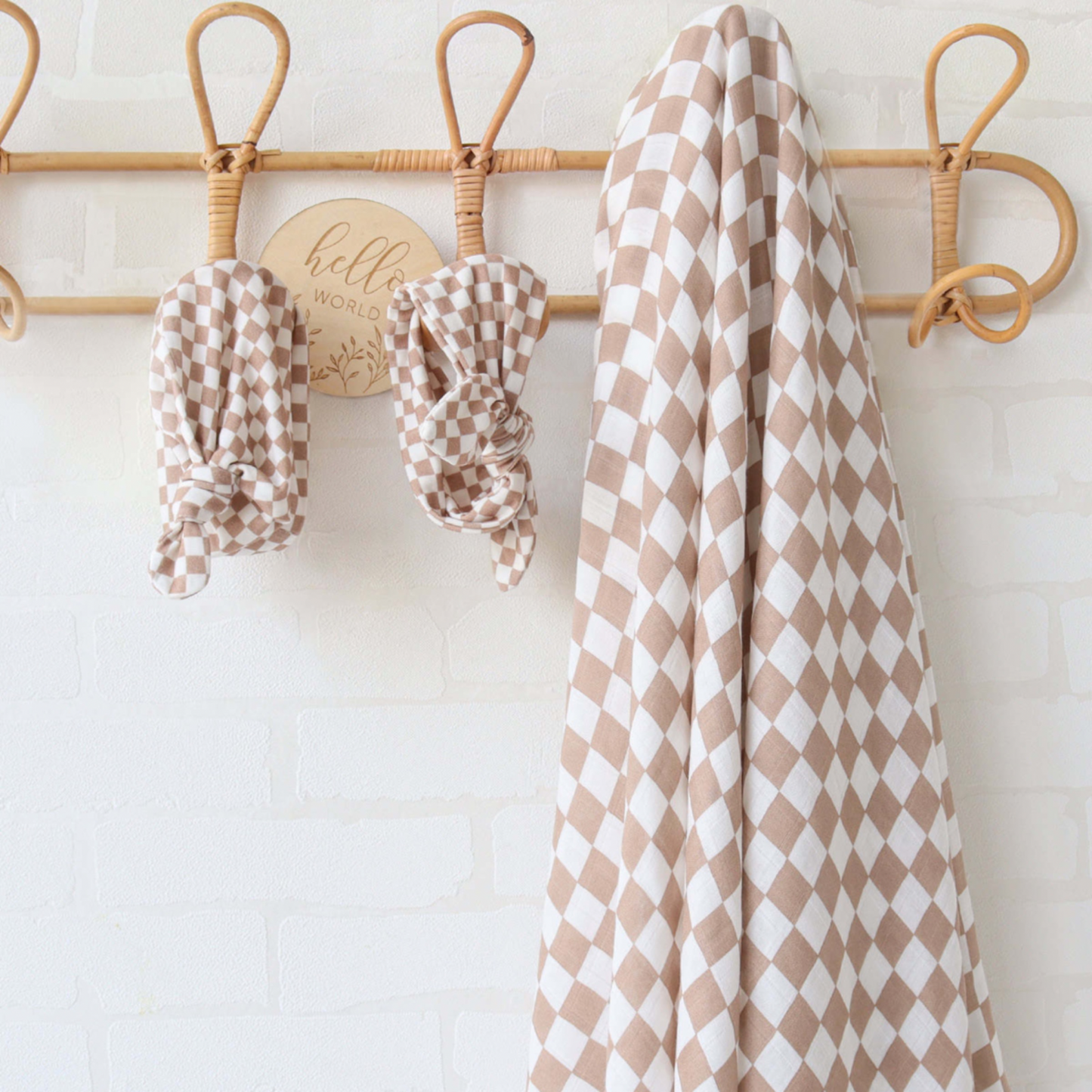 Mini Check headband & Top Knot Beanie