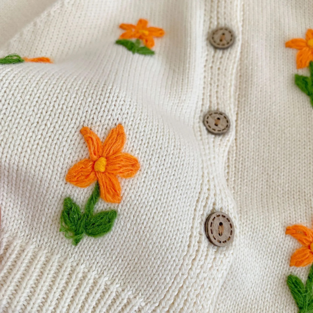 orange embroided flowers