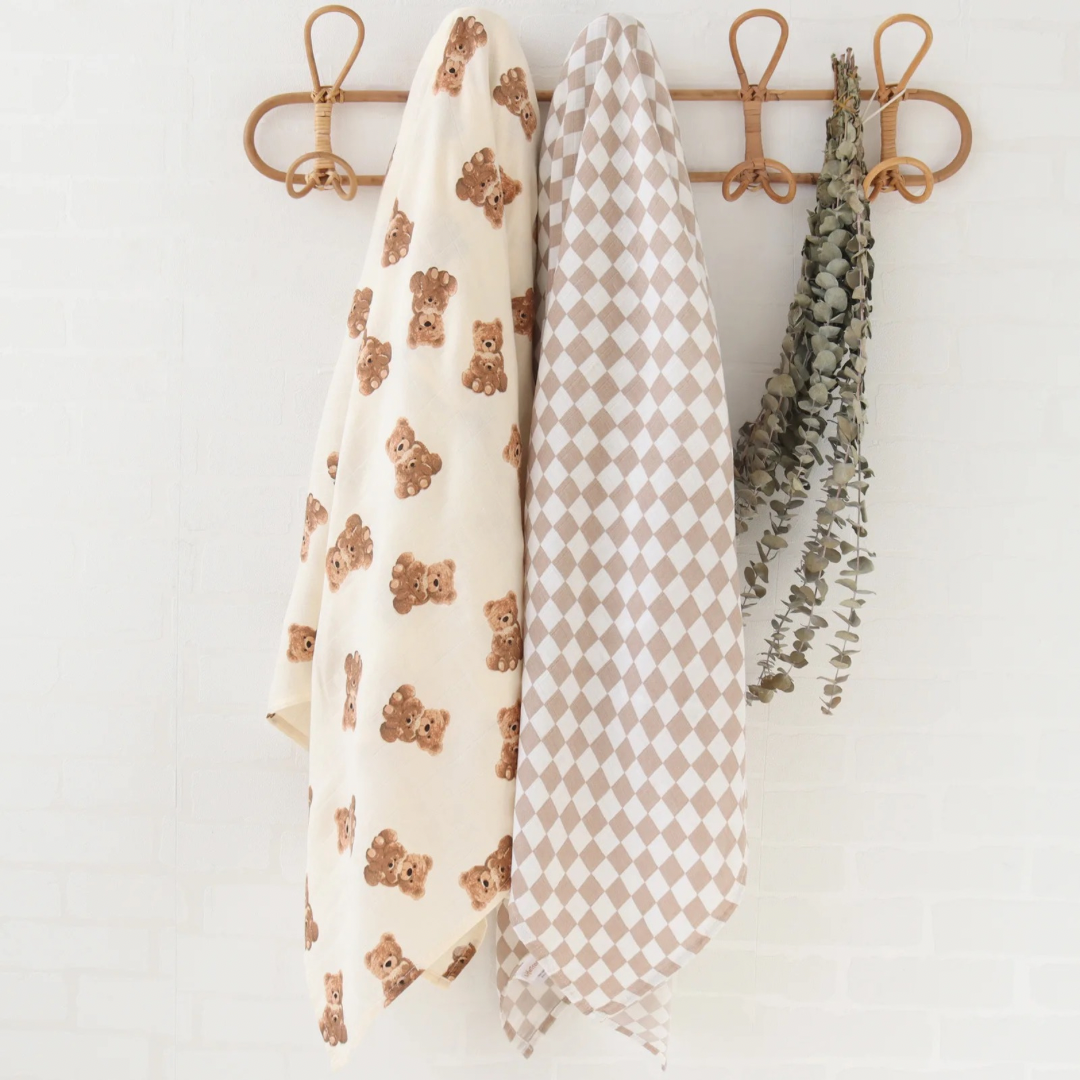 teddi bear and small check blanket