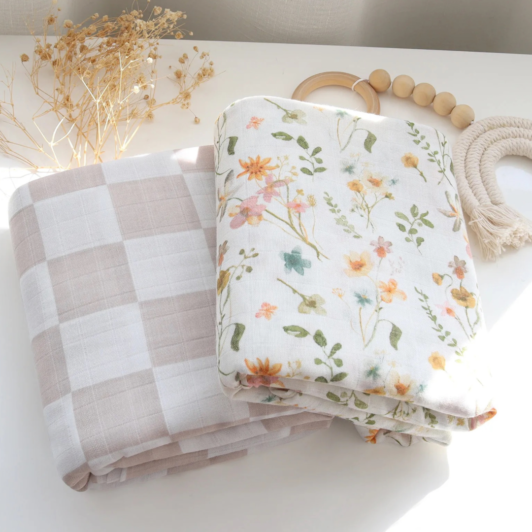 Big Check Florals Swaddle Blanket