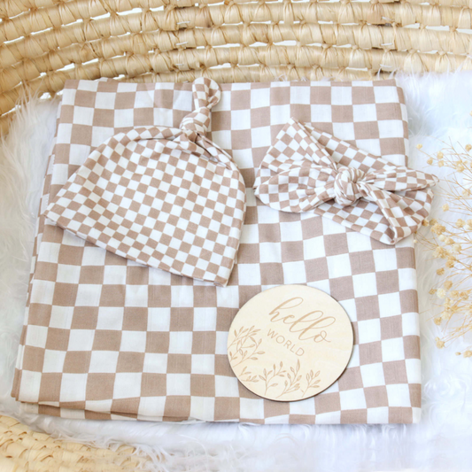 Mini Check headband & Top Knot Beanie