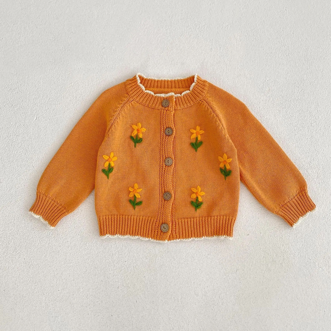 Orange cardigan with orange embroidery orange flowers 