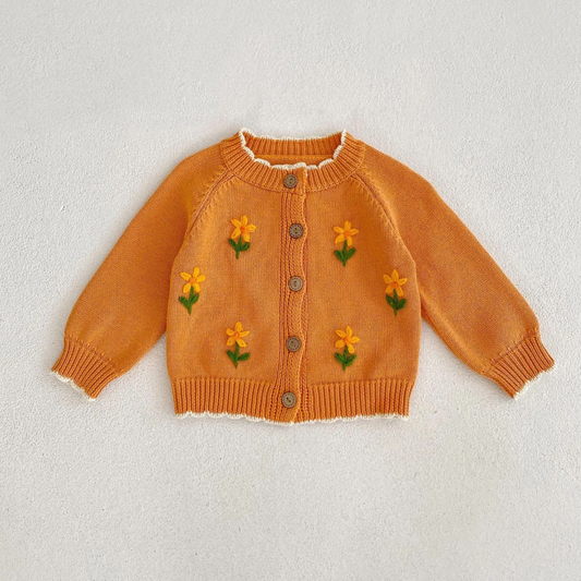 Orange cardigan with orange embroidery orange flowers 