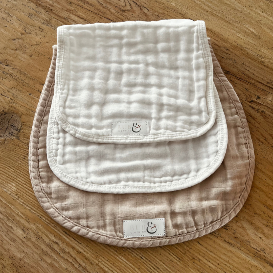 white and beige burping cloth